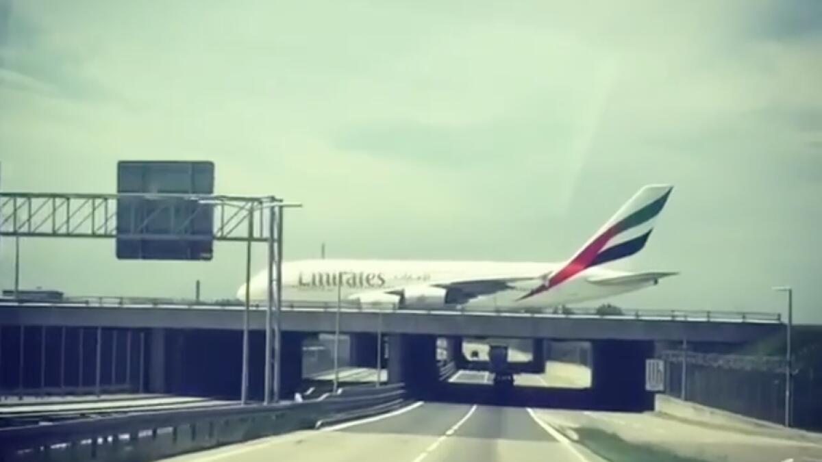 Did an Emirates A380 land on a highway?