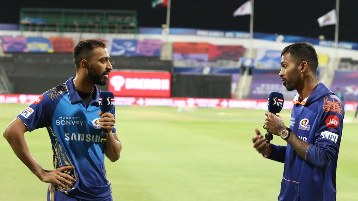 Hardik Pandya (right) and Krunal Pandya of the Mumbai Indians. — BCCI/IPL