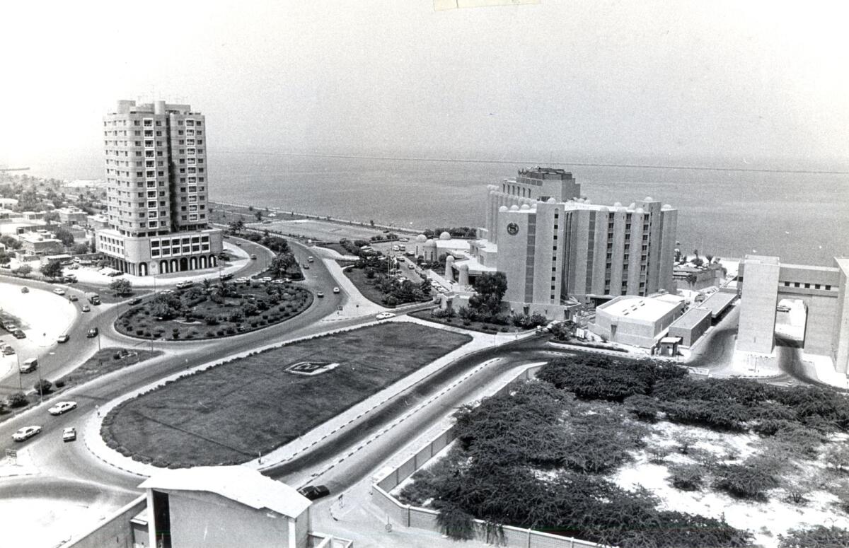 Abu Dhabi Corniche View, Sheraton Round about. Date: 1982. Kt Photo By Iftikhar Shaheedi