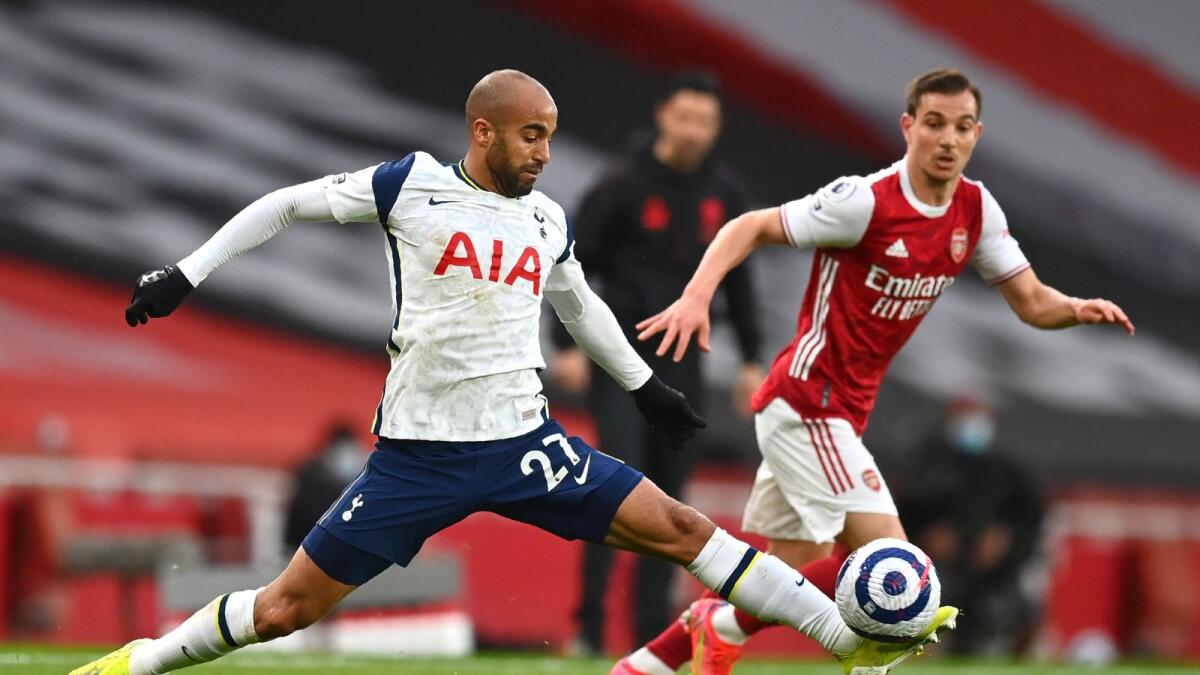 Tottenham's Lucas Moura controls the ball during the English Premier League match against Arsenal. — AP