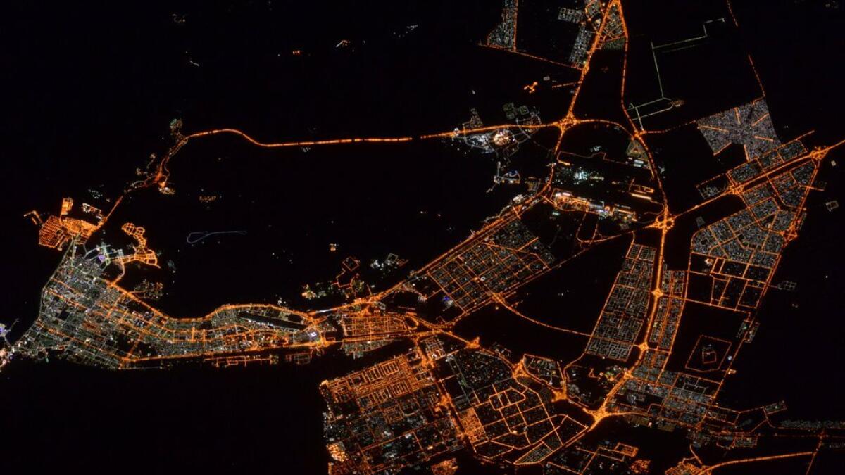 Abu Dhabi at night as seen from the International Space Station. Jeff Williams/ Twitter