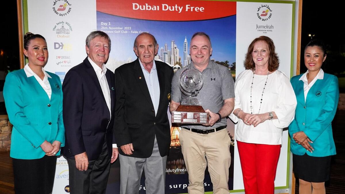 Dermot Davitt, winner of the 2022 Dubai Duty Free Golf Cup with Dubai Duty Free's Colm McLoughlin,, Sinead El Sibai and staff. - Supplied photo