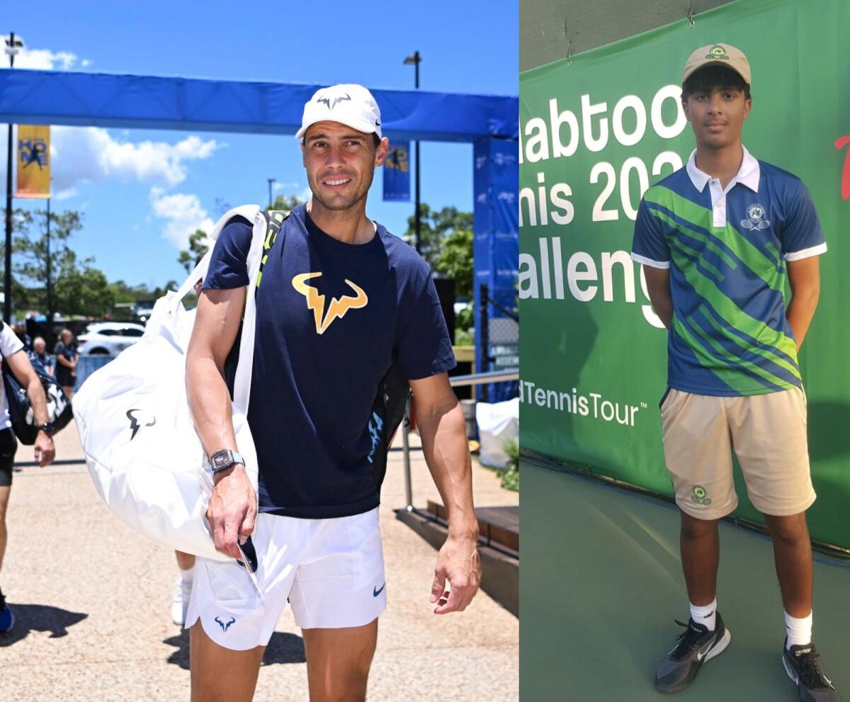 Rafael Nadal arrives for a practice session in Brisbane. (right) Marwan Al Janahi played a practice round with Nadal a few years ago in Abu Dhabi. — X/Rituraj Borkakoty