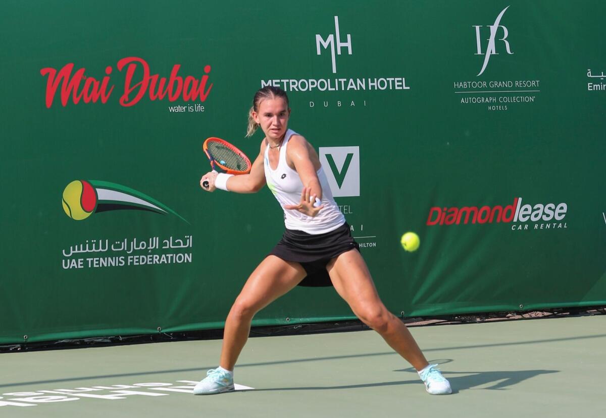 Stefania Bojica hits a forehand return during a qualifying round match at the Al Habtoor Tennis Challenge in Dubai. — Supplied photo