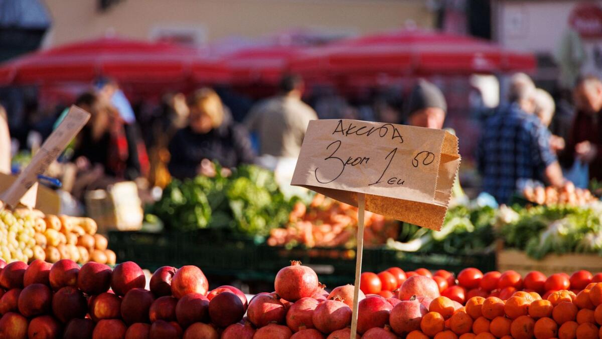 Price is seen in euros at Dolac market in Zagreb, Croatia. In the eurozone, inflation remains elevated despite falling from a peak of 10.6 per cent in October. - Reuters