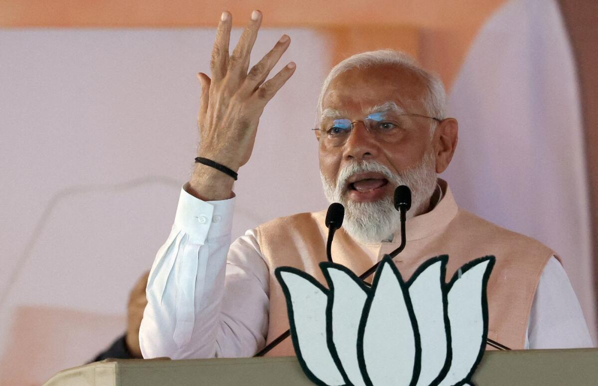 India's Prime Minister Narendra Modi speaks during an election campaign rally in Meerut, India, March 31, 2024. Photo: Reuters