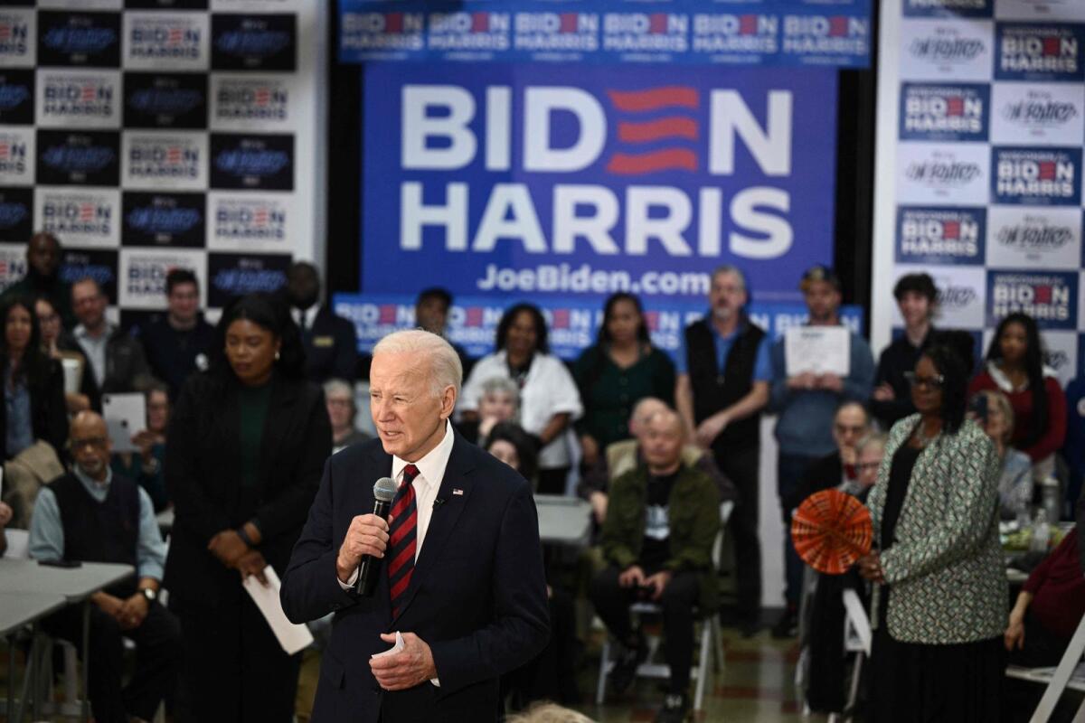 US President Joe Biden President Biden speaks to local supporters and volunteers at the office opening of the Wisconsin coordinated campaign headquarters in Milwaukee, Wisconsin, on Wednesday. — AFP