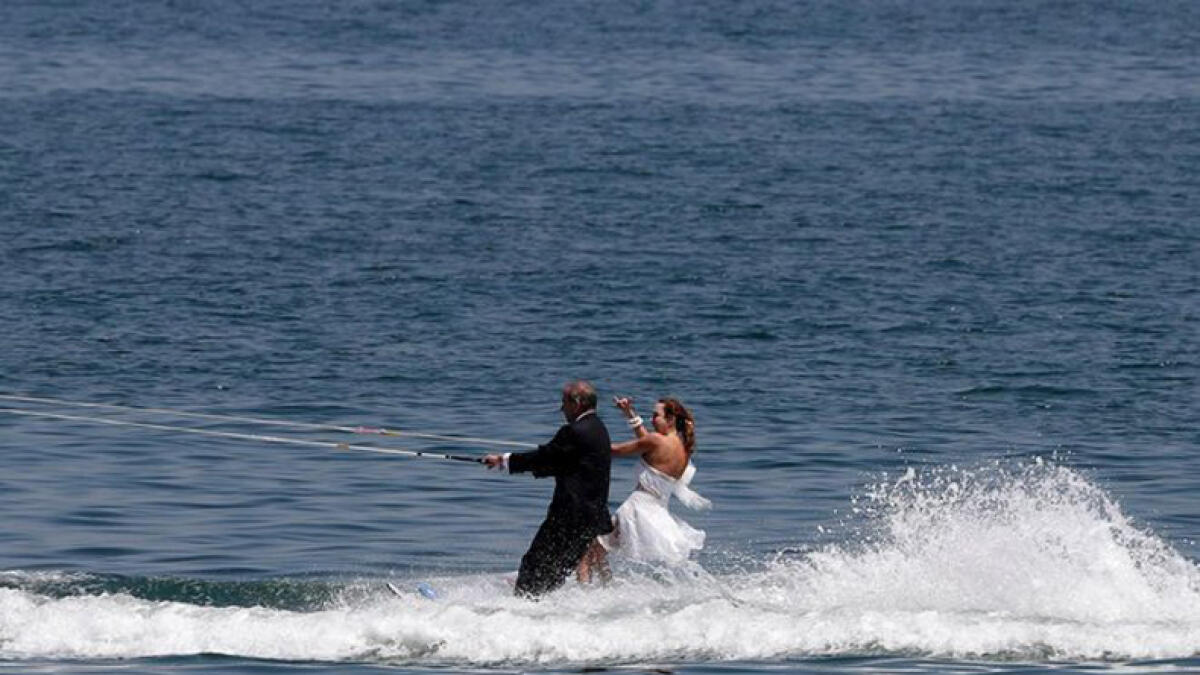 Newlyweds go viral after waterskiing in Lebanon