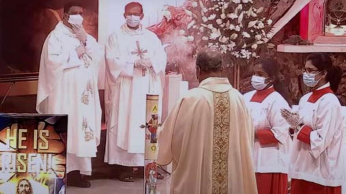 Videograb from the virtual Easter Vigil Mass at St. Mary’s Catholic Church Dubai