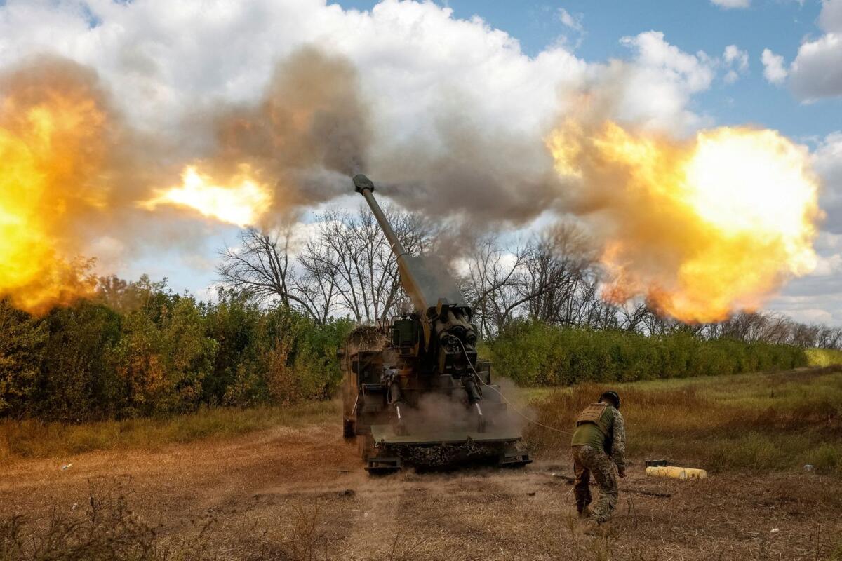 A Ukrainian serviceman fires a 2S22 Bohdana self-propelled howitzer towards Russian troops, amid Russia's attack on Ukraine, at a position in Donetsk region, Ukraine, on September 13, 2023. ---- Reuters