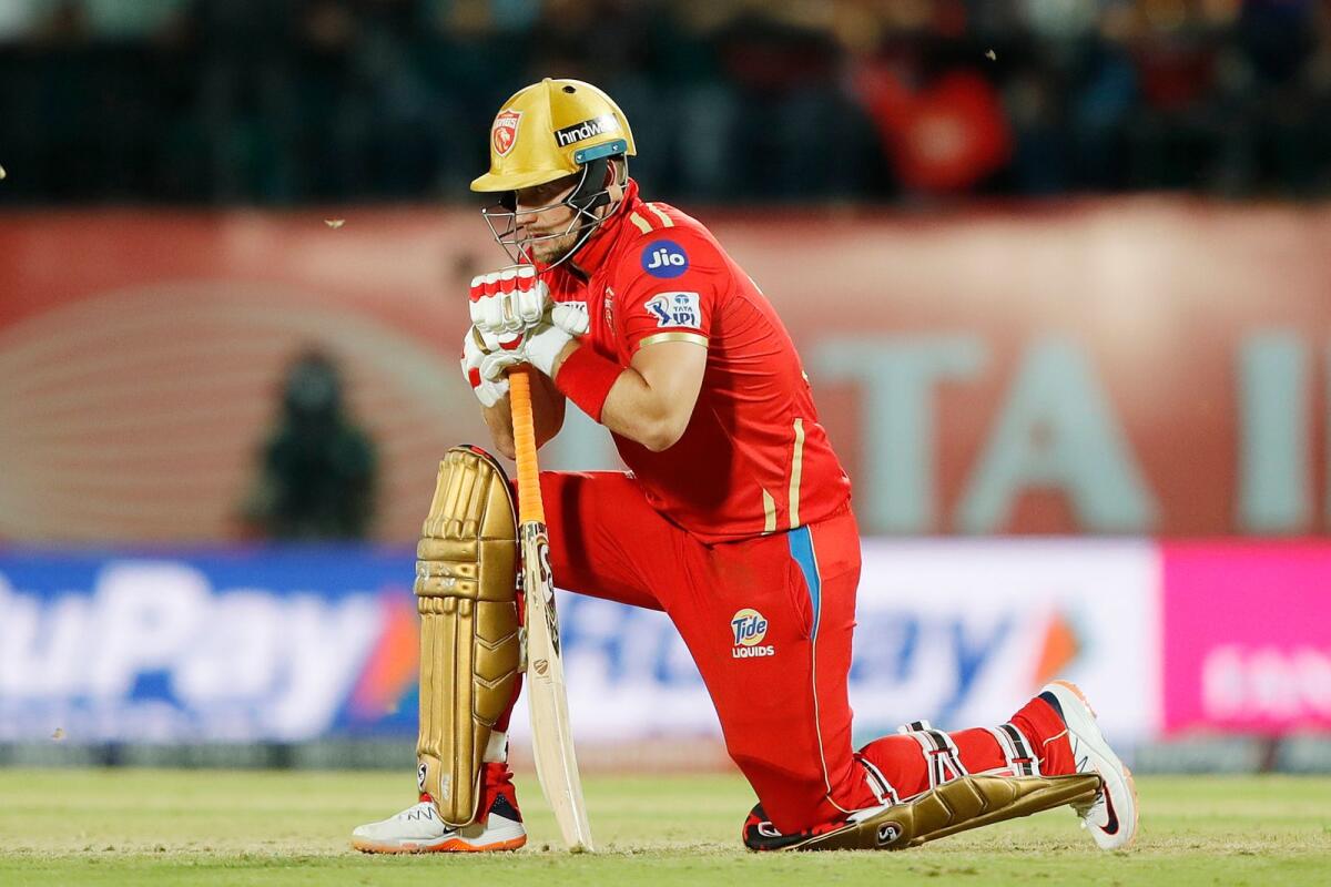 Liam Livingstone of Punjab Kings reacts after his dismissal during the match. — IPL