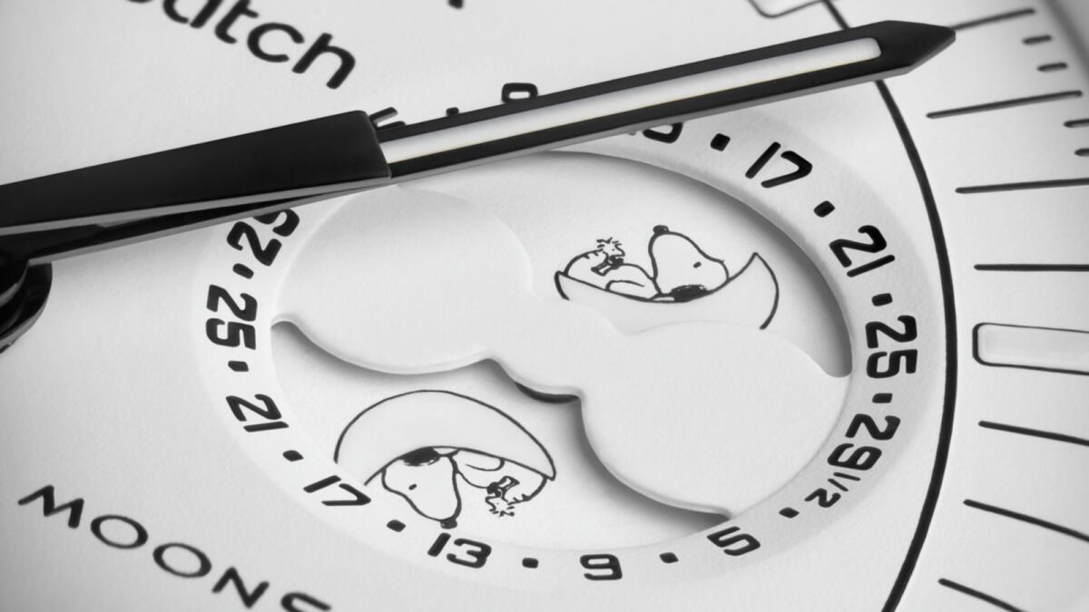 Snoopy makes an appearance in the new Mission to Moonphase from Omega x Swatch
