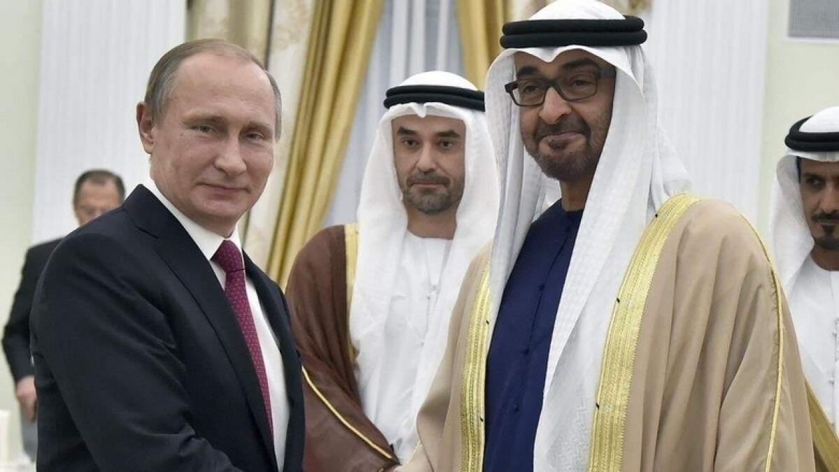 Sheikh Mohamed bin Zayed, discusses, bilateral issues, Russian President, Vladimir Putin