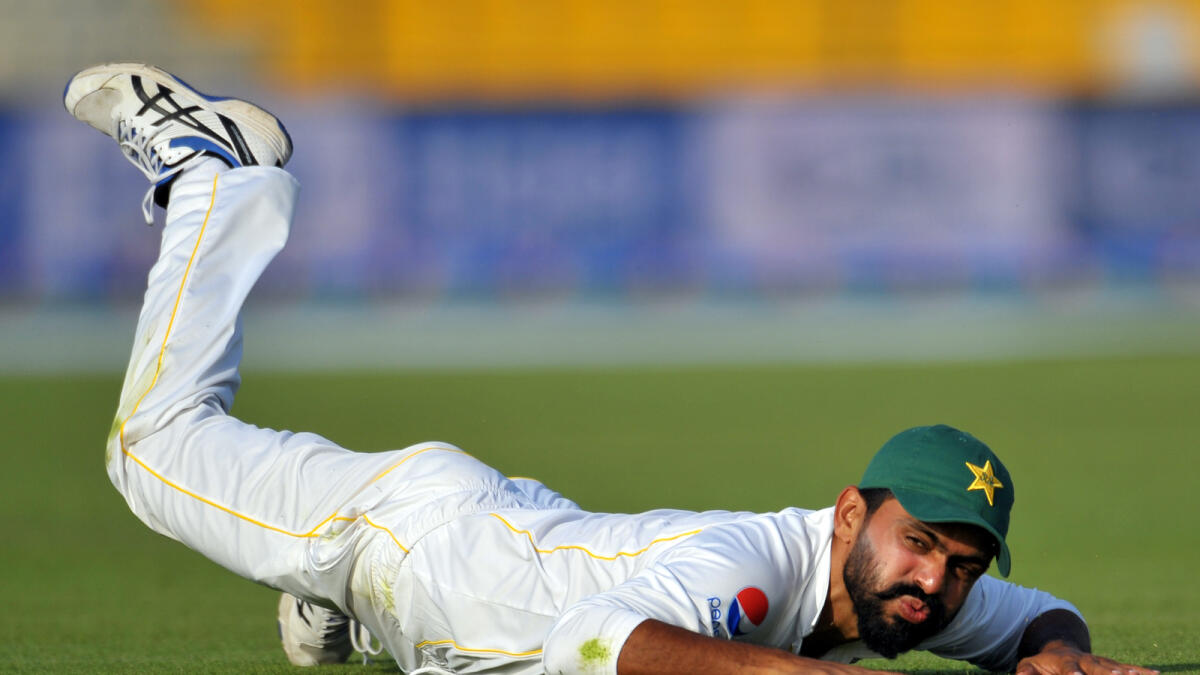 Pakistan's Fawad Alam, trying to catch the ball- Photo By Nezar Balout/Khaleej Times