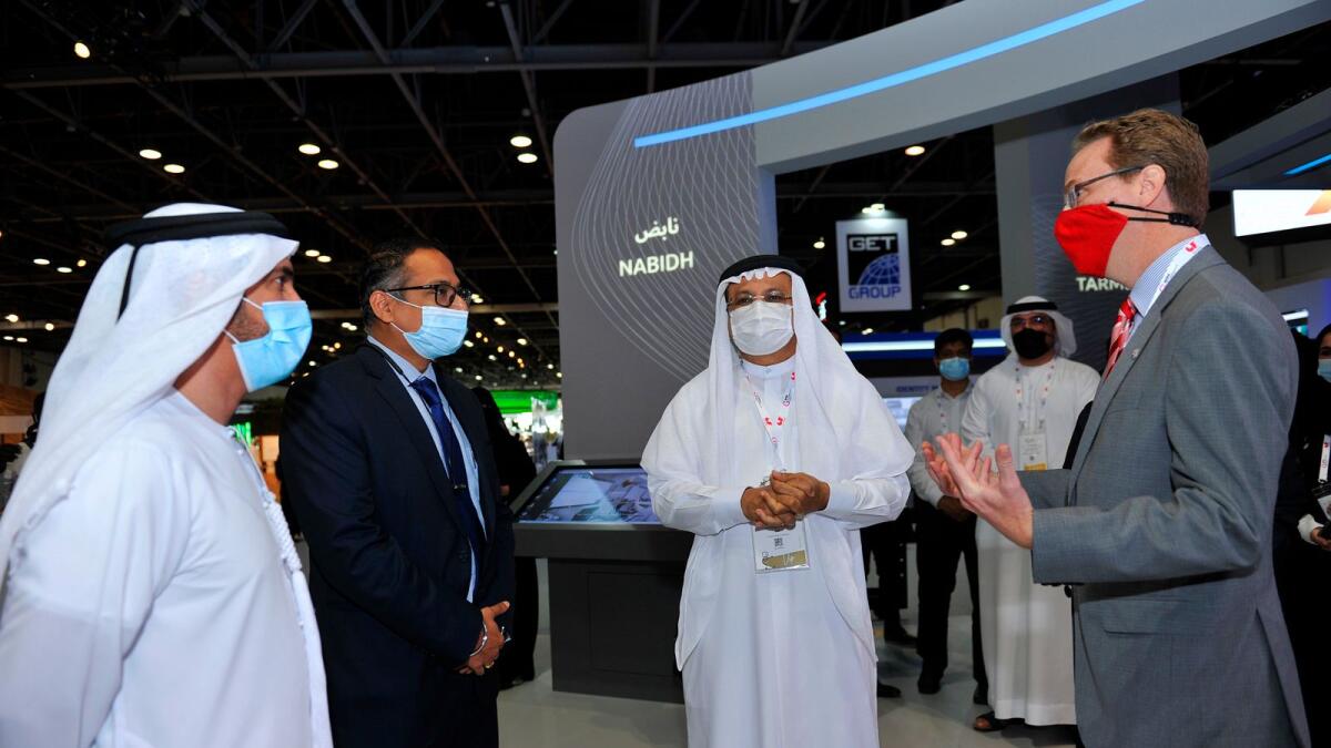 Humaid Al Qutami, Director-General of the Dubai Health Authority (centre), during the launch of the programmes at Gitex Technology Week.