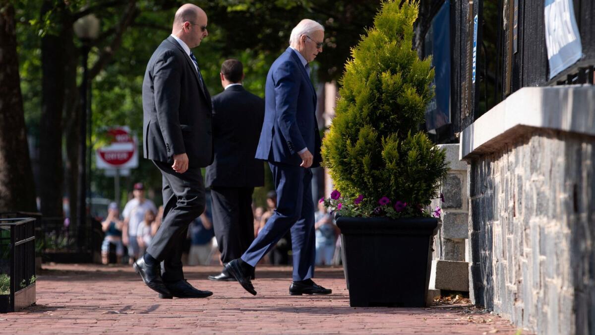 US President Joe Biden arrives for mass at Holy Trinity Catholic Church in Washington. — Reuters