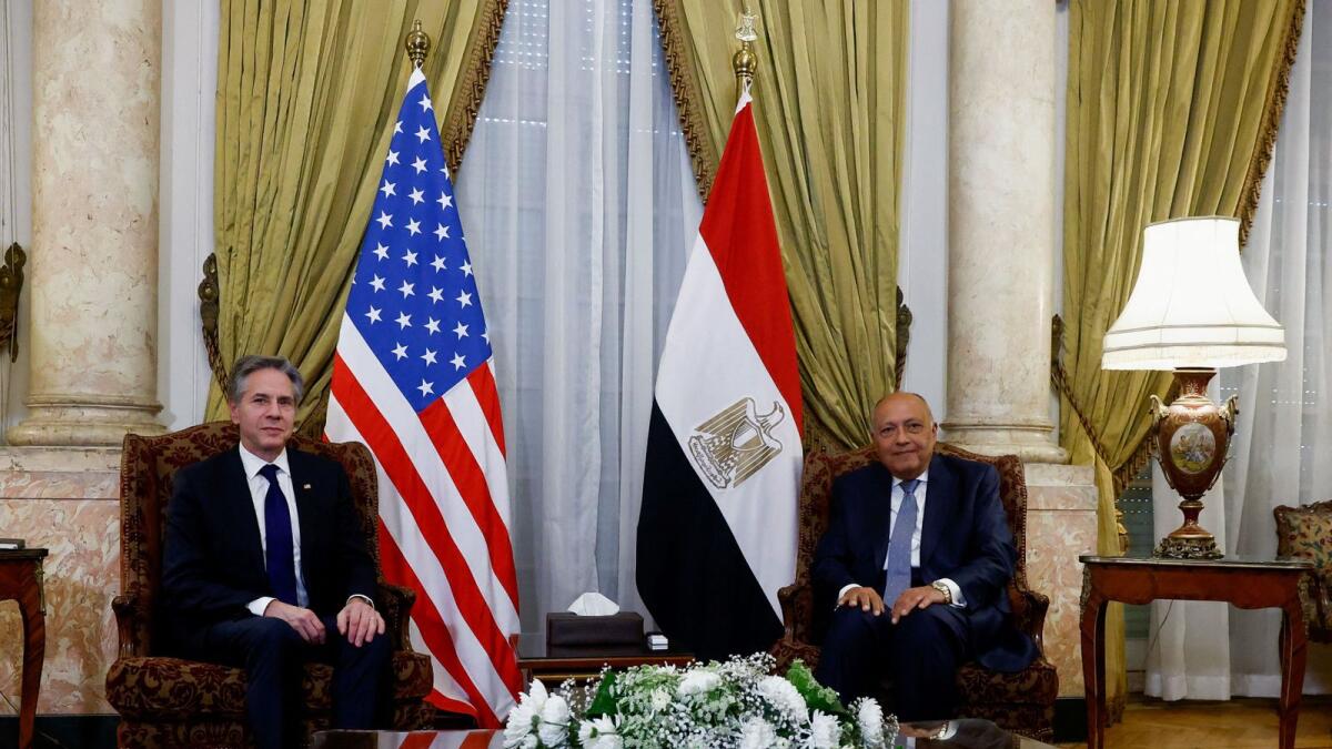 Antony Blinken meets with Egyptian Foreign Minister Sameh Shoukry in Cairo. — Reuters