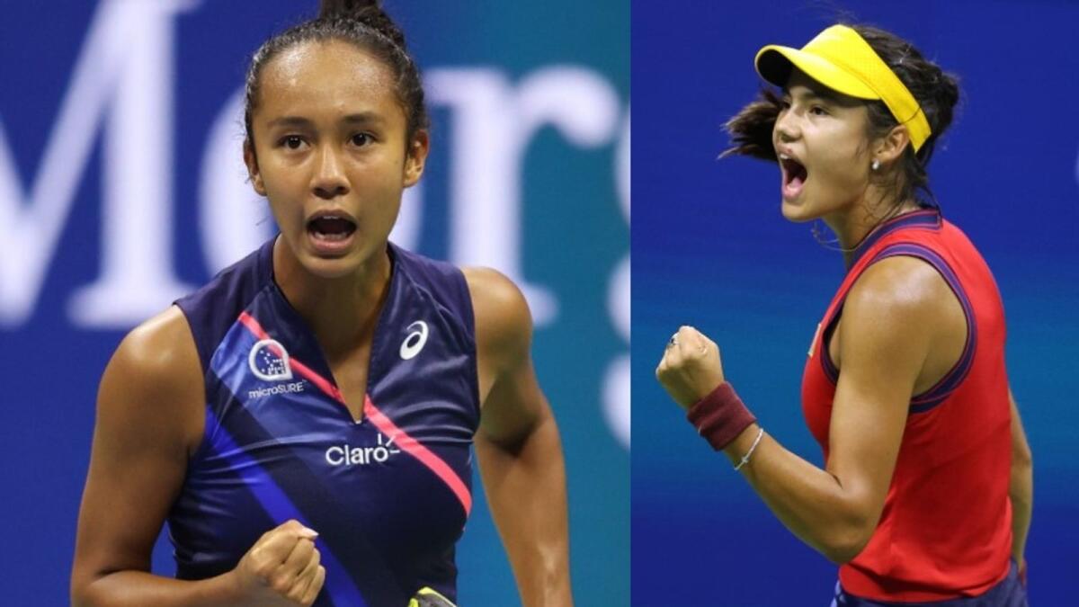Leylah Fernandez (left) and Emma Raducanu celebrate their respective semifinal wins. (WTA Twitter)