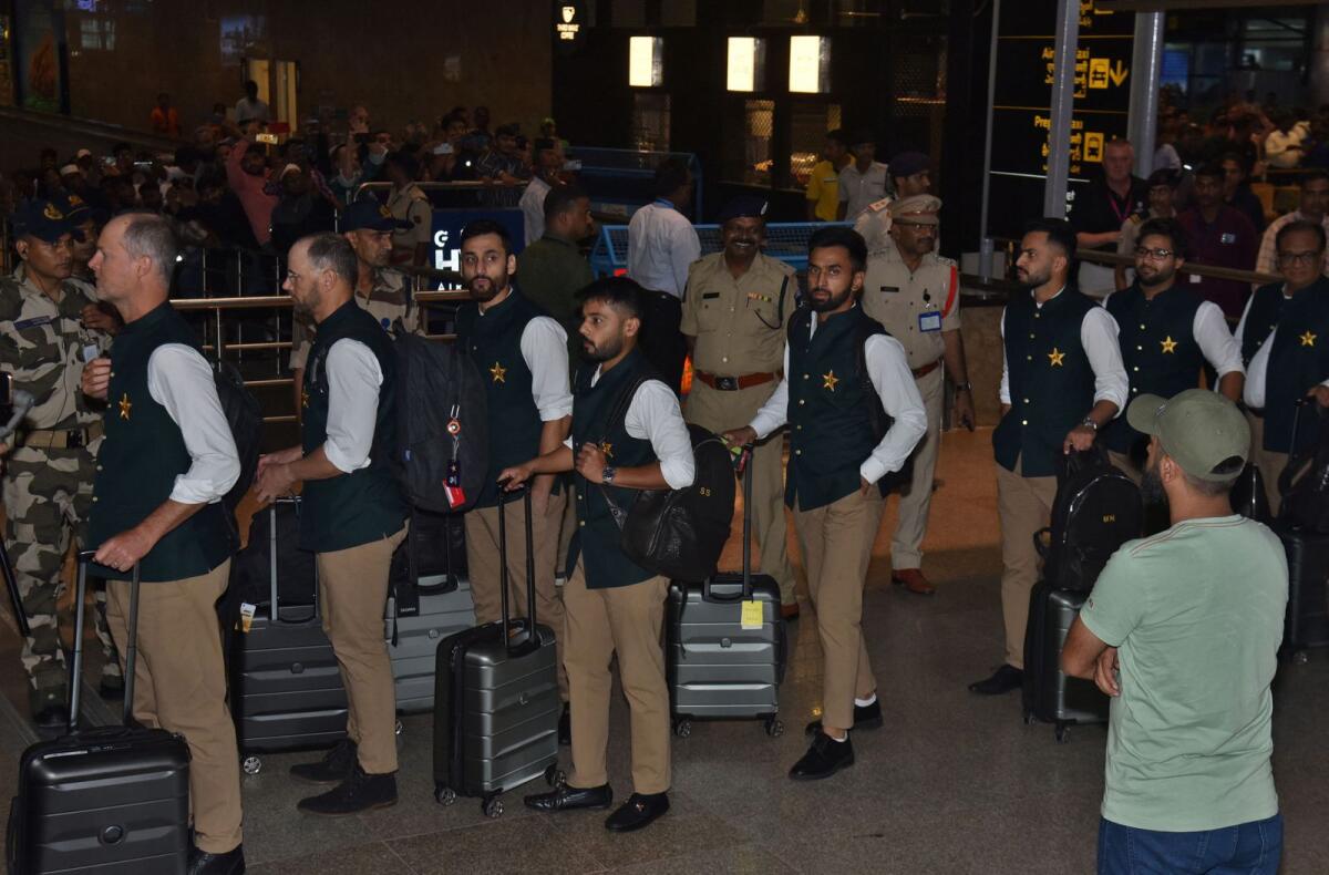 Members of the Pakistan cricket team arrive at Rajiv Gandhi International Airport. Photo: Reuters