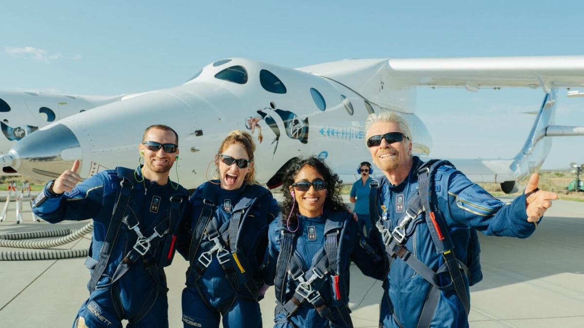 Richard Branson with his co-passengers before his space trip.