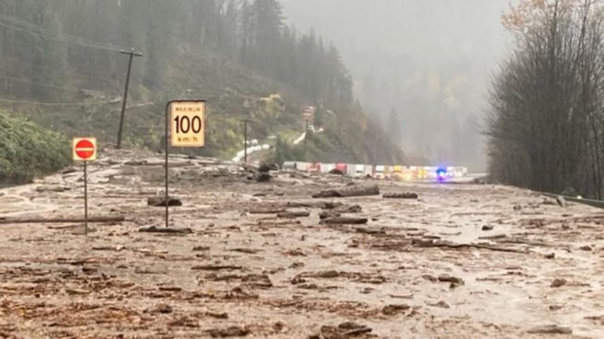 A mudslide closes a highway between Popkum and Hope, in Chilliwack, Canada.  – AFP
