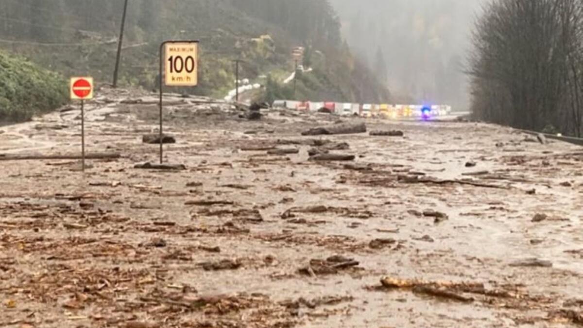 A mudslide closes a highway between Popkum and Hope, in Chilliwack, Canada.  – AFP