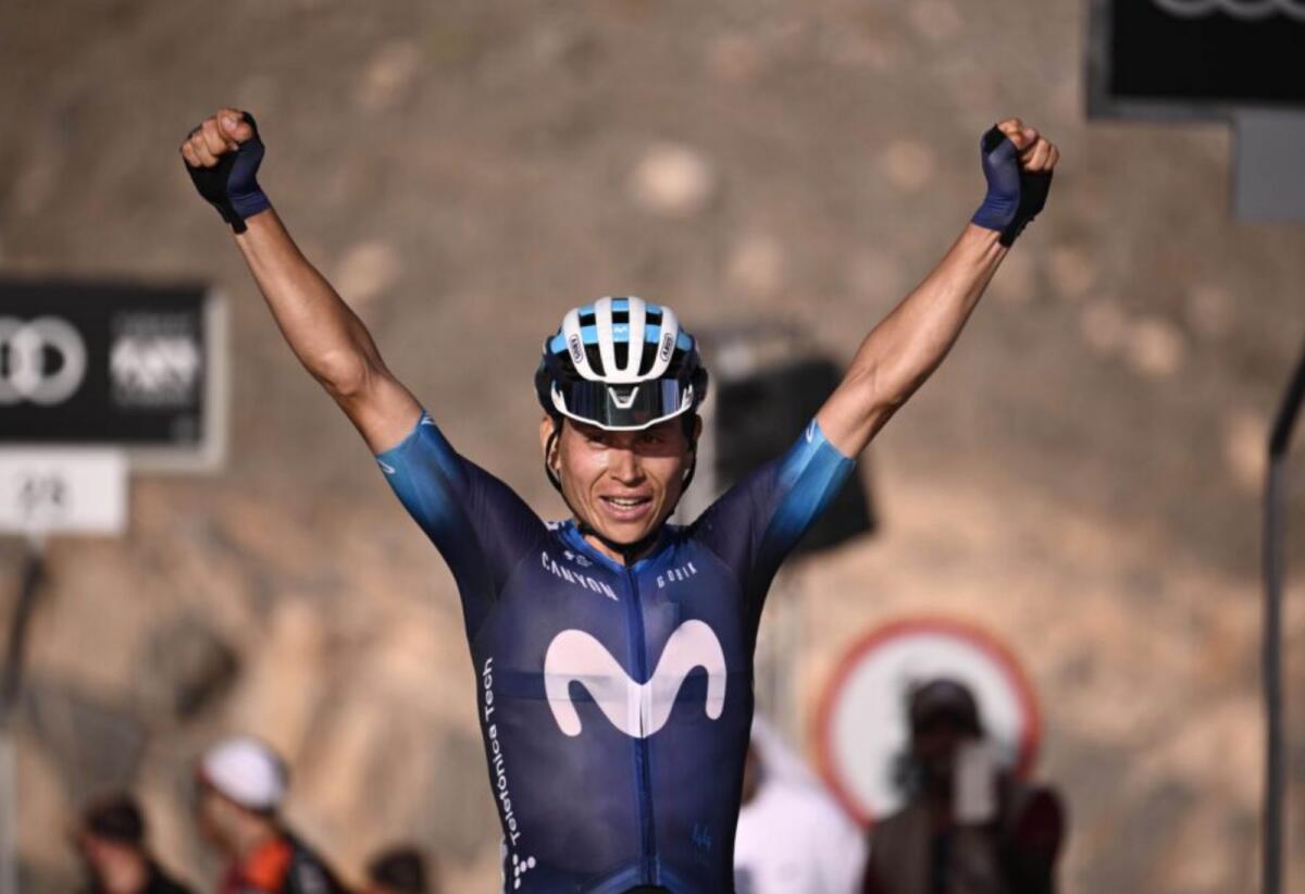 Einer Rubio of Movistar Team celebrates his stage win. — Supplied photo
