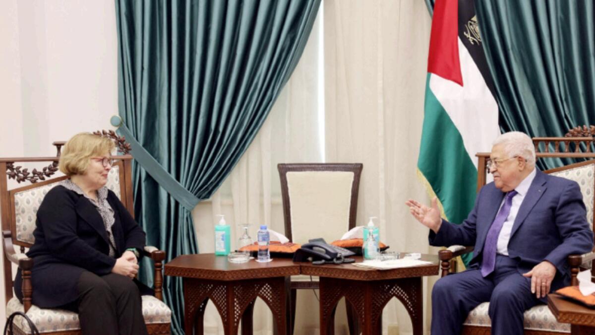Palestinian President Mahmoud Abbas meets with US Assistant Secretary of State Barbara A. Leaf in Ramallah. — Reuters