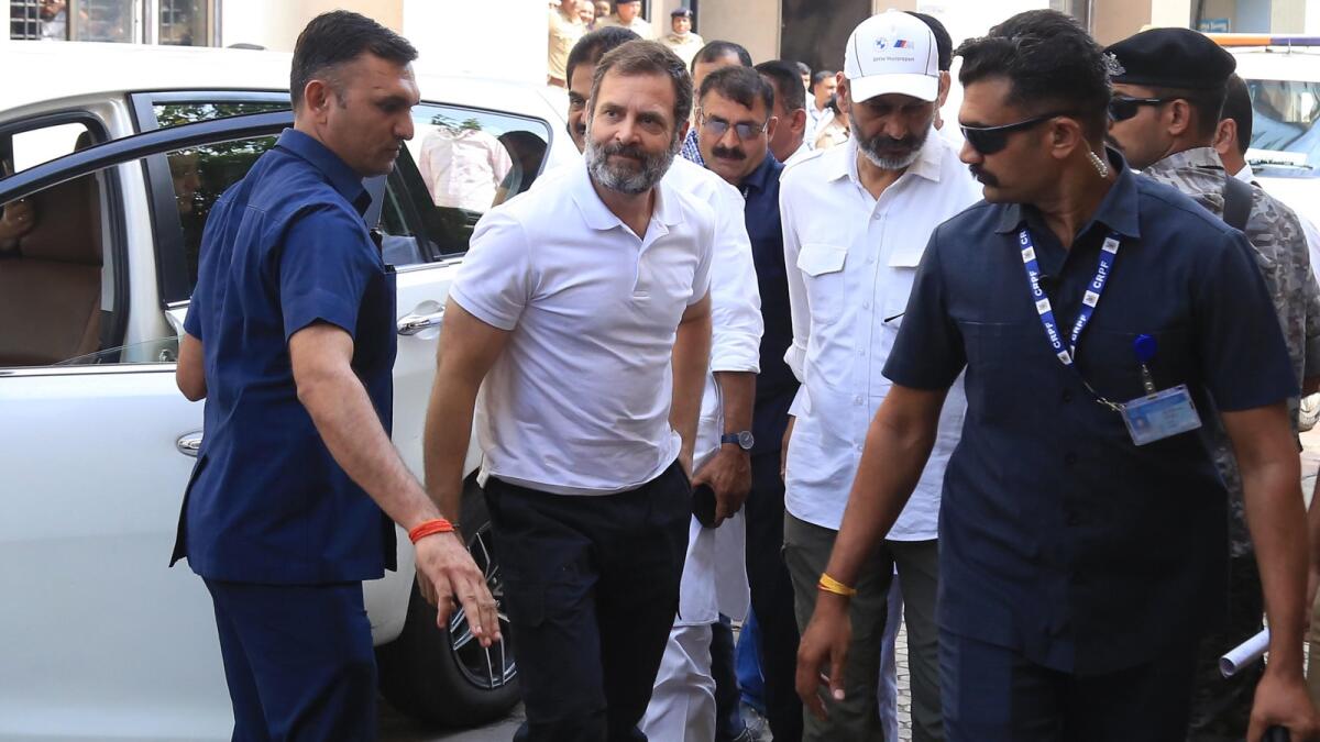 India's opposition Congress party leader Rahul Gandhi arrives at a court in Surat on March 23, 2023. — AP