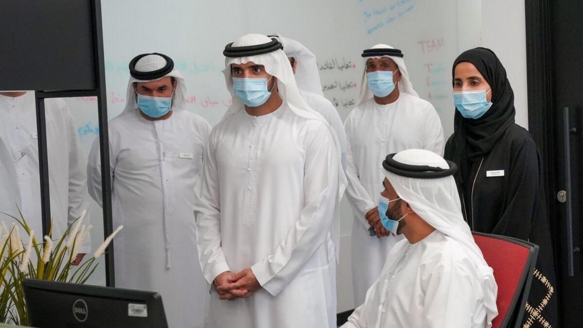 Sheikh Hamdan bin Mohammed bin Rashid Al Maktoum, visits, Dubai government's, happiest, workplace, Dubai Statistics Centre, ranked, first, Dubai governnment's Employee Happiness Index, eighth year