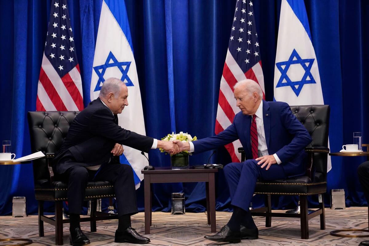 President Joe Biden meets Israeli Prime Minister Benjamin Netanyahu in New York on Wednesday. — AP