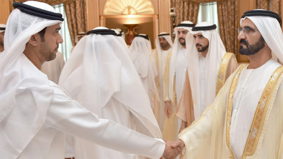 Shaikh Mohammed bin Rashid receives well-wishers at Zabeel Palace in Dubai.