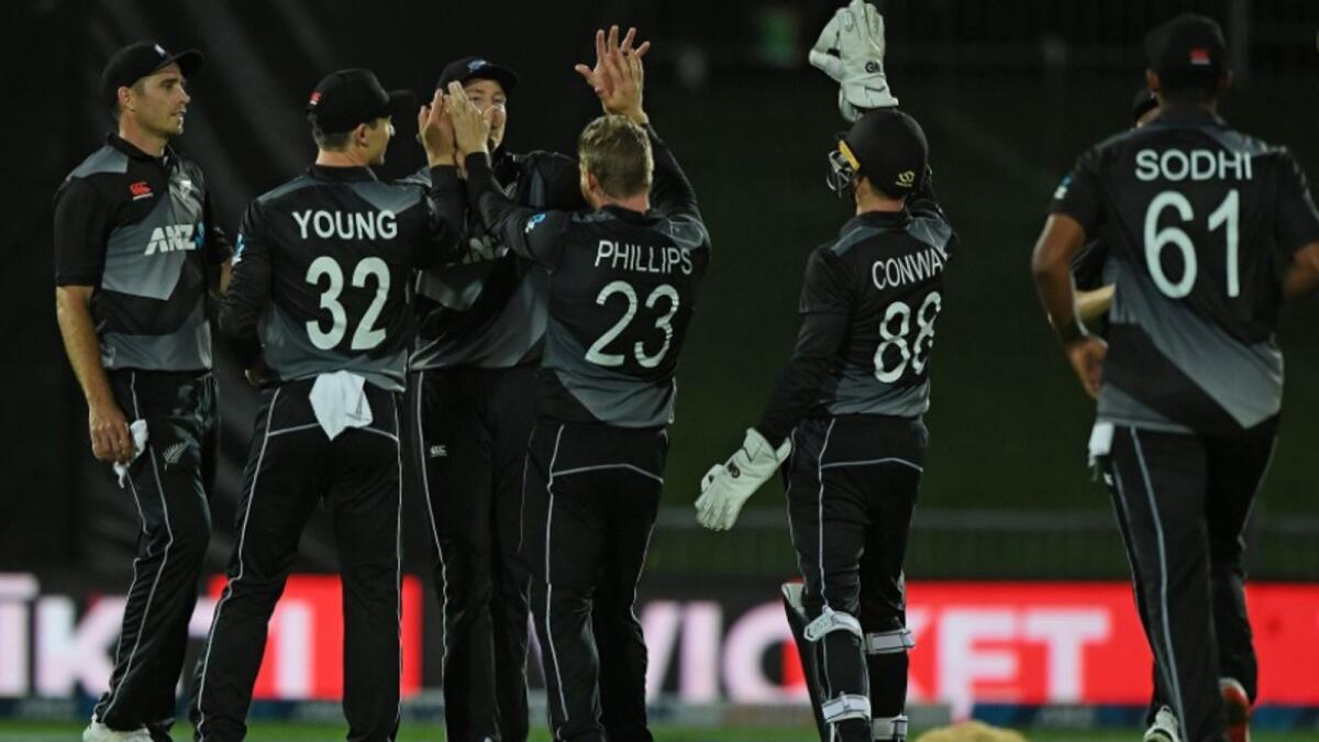 New Zealand players celebrate a wicket. (ICC Twitter)