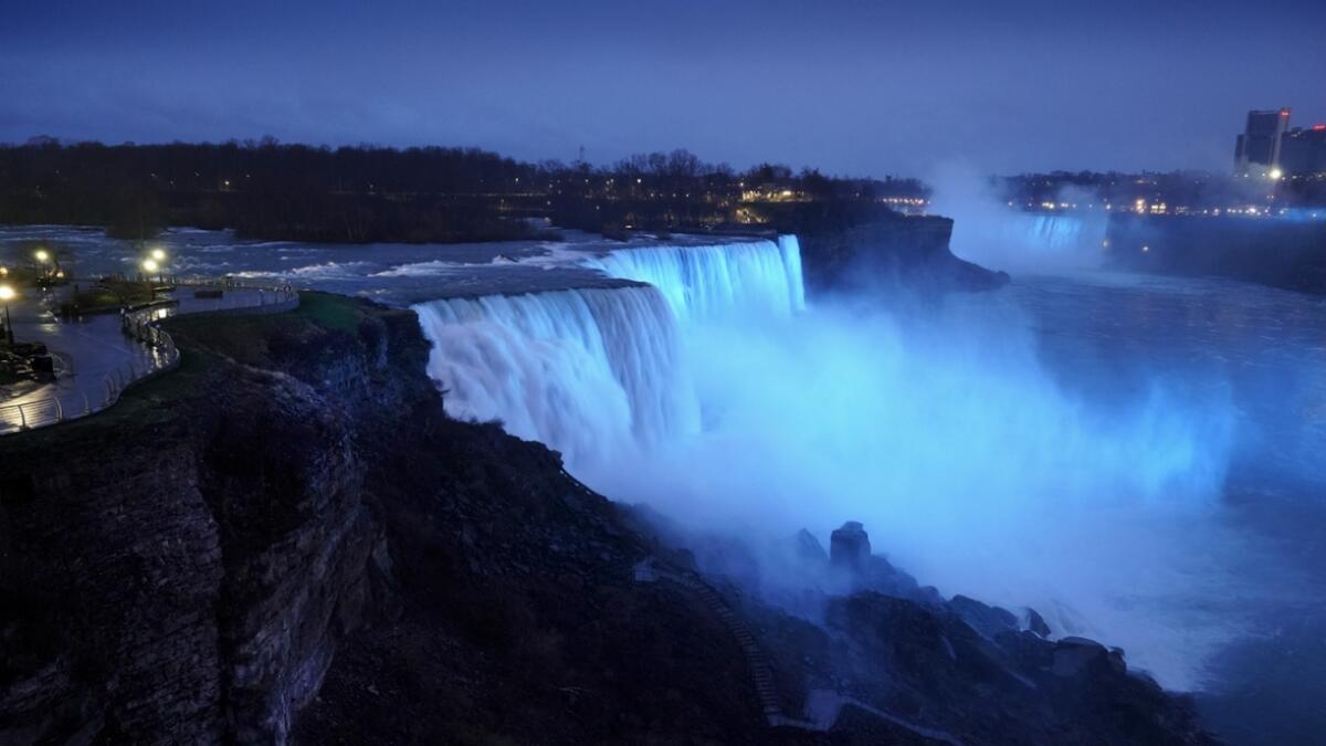 The Niagara Falls went blue to say thank you to the workers on the frontline. (Image credit: Andrew Cuomo, Governor of New York/ Twitter)