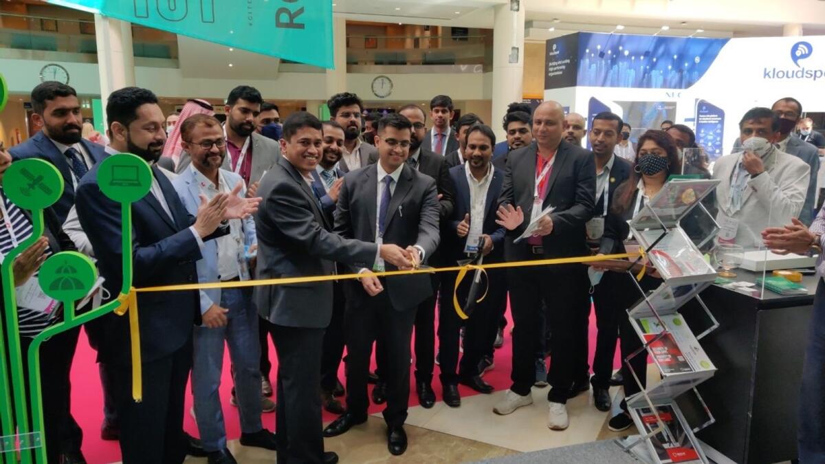 Kerala IT Parks CEO John M Thomas, Shri. Snehil Kumar Singh IAS, Director, Kerala IT Mission and other senior officials at the opening of Kerala IT Parks pavilion at GITEX Global 2021. — Supplied photo
