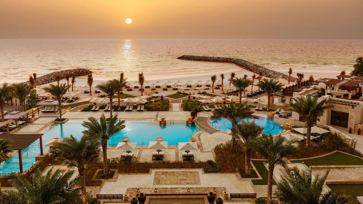 On the beach. Ajman Saray is a beautifully relaxed property, so it’s fitting its Mejhana Restaurant is putting on a perfect laid-back option with a spread of Middle Eastern dishes and delicious Arabic desserts such as kunafa and Umm Ali for Dh185 per person.