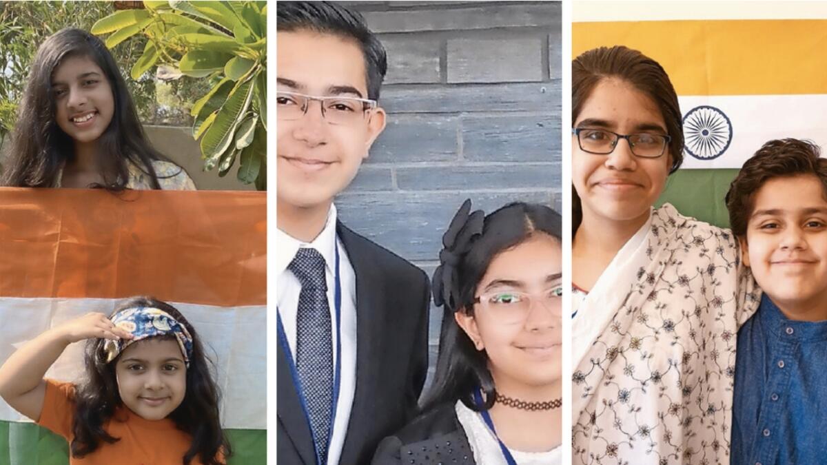 SALUTE TO FREEDOM FIGHTERS: Mishal and Mir Faraz, Aditi and Aaditya Gandhi, and Medha and Mishika Mishra, are all set for the celebrations to mark the 74th Independence Day of India.