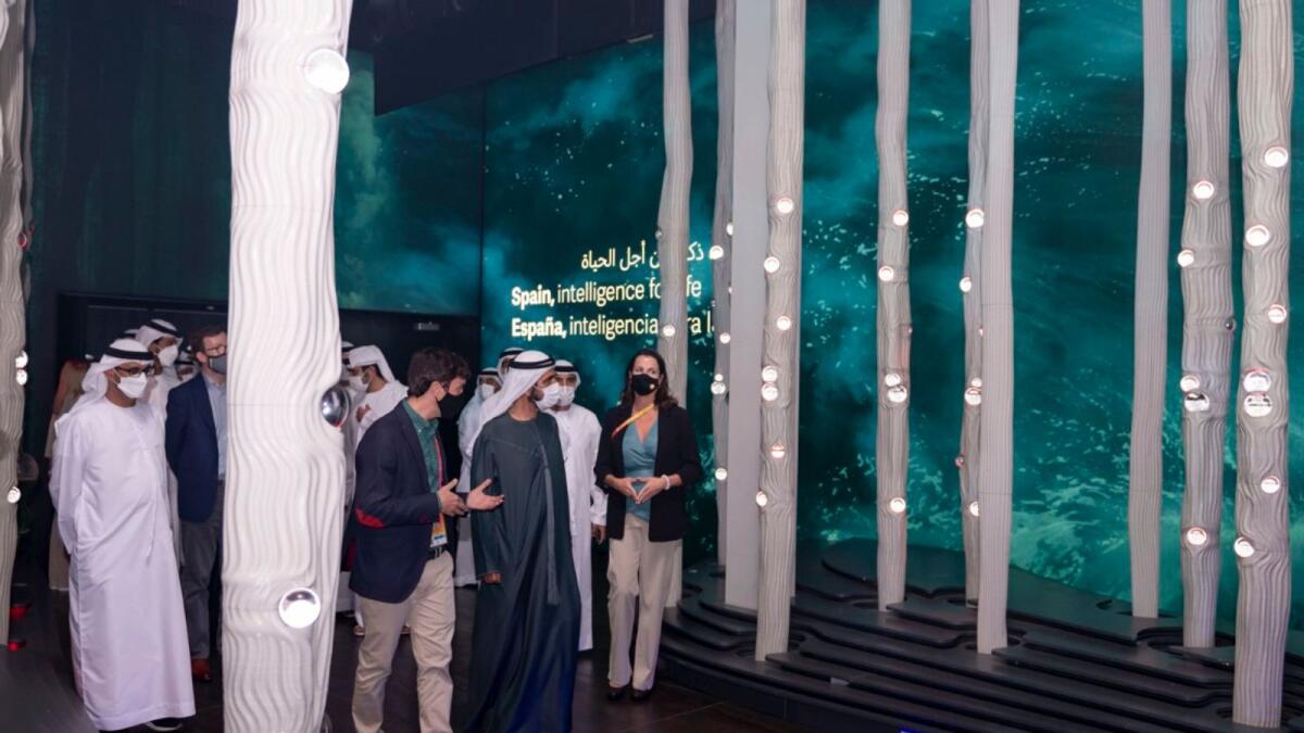 Sheikh Mohammed visits Spanish pavilion at Expo 2020 Dubai. — Wam
