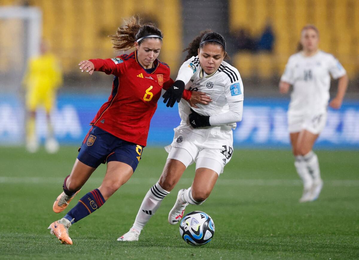 Spain's Aitana Bonmati in action with Costa Rica's Alexandra Pinell - Reuters