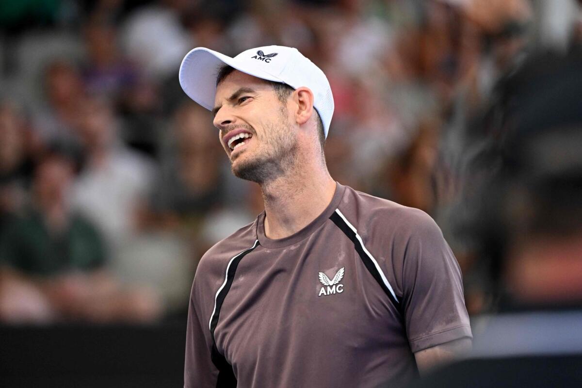 Andy Murray reacts during his men's doubles match with partner Holger Rune against Aslan Karatsev and Roman Safiullin at the Brisbane International. — AFP