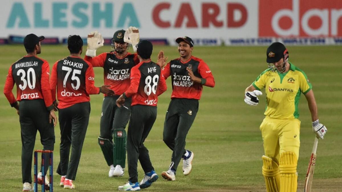 Bangladesh players celebrate their historic win over Australia. (ICC Twitter)
