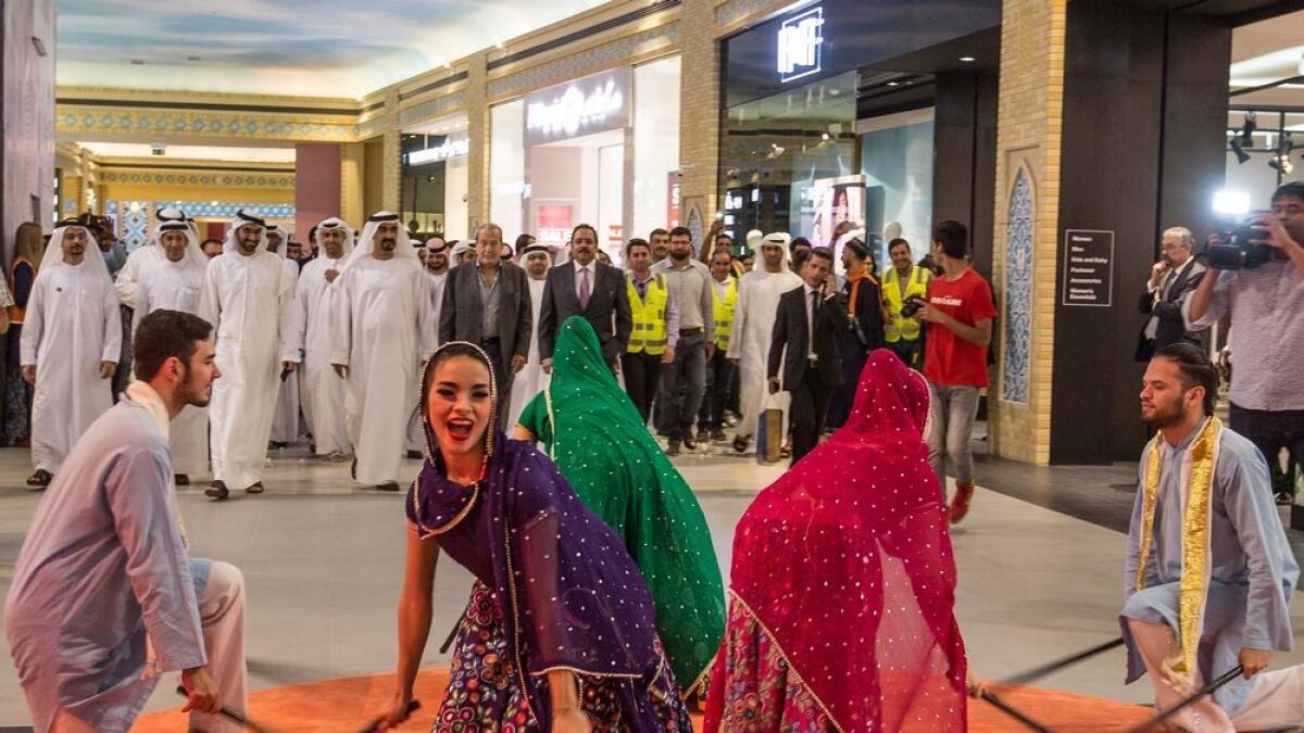 Dancers welcome senior Nakheel executives and other guests to the opening of Ibn Battuta Mall's new extension in Dubai on Wednesday.