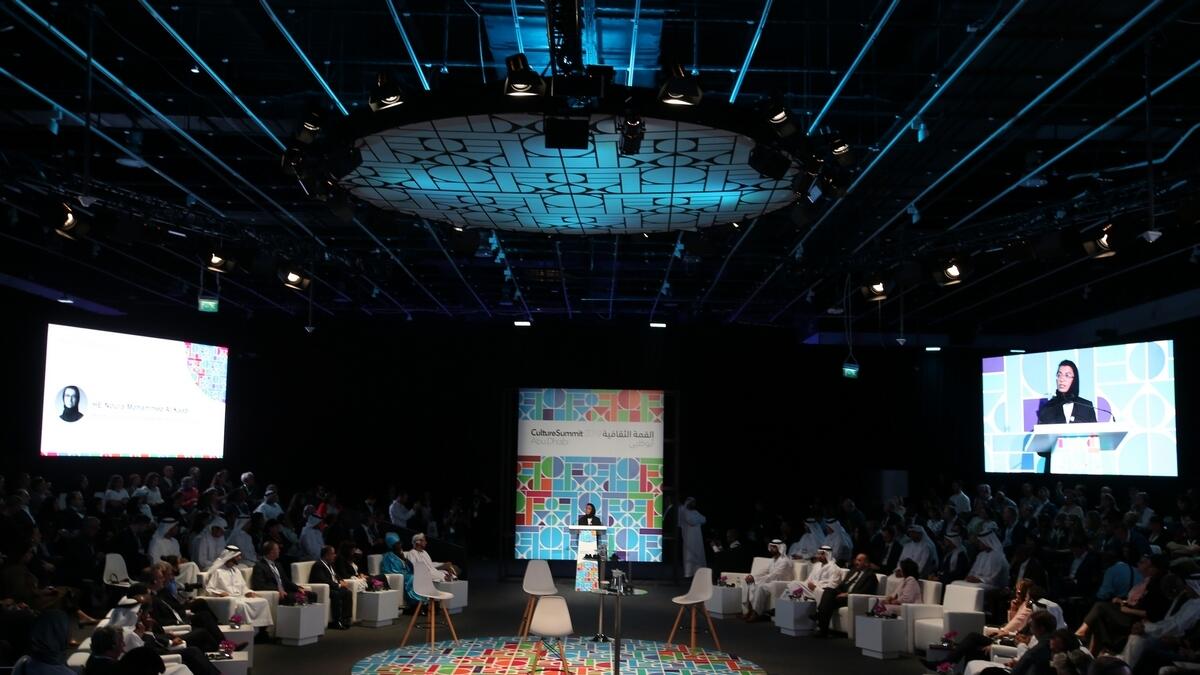 Noura bint Mohammed Al Kaabi, Minister of Culture and Knowledge Development speaks during the opening of Culture Summit Abu Dhabi 2019.- Photo by Ryan Lim/Khaleej Times