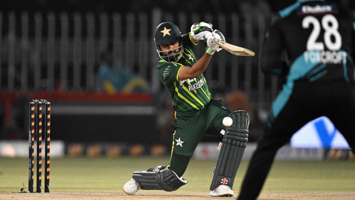 Pakistan's captain Babar Azam plays a shot against New Zealand. - AFP