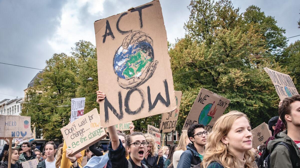 The Hague, Den Haag, The Netherlands - September 27th 2019: Climate March - Protest in The Hague (Den Haag), denouncing the inadequacy of actions being taken to tackle climate change.