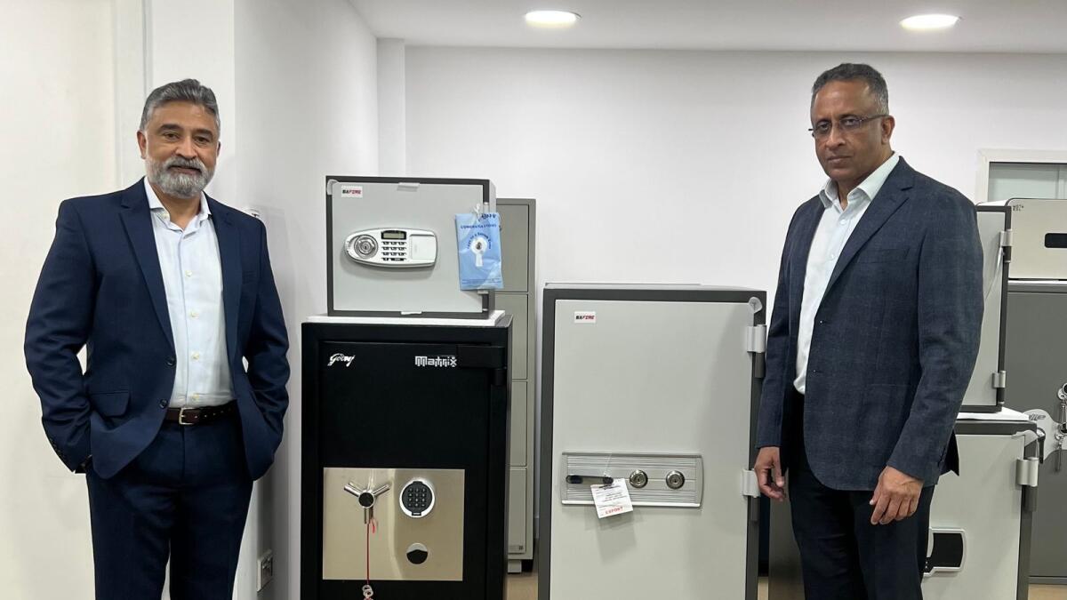 Baderuddin Panakkat, business head — security and storage division, Al Nabooda Interiors and Javed Lique, divisional manager — security and storage division, Al Nabooda Interiors with Godrej / Safire safes.