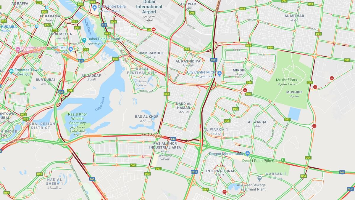 Traffic jams seen across Dubai after heavy rain