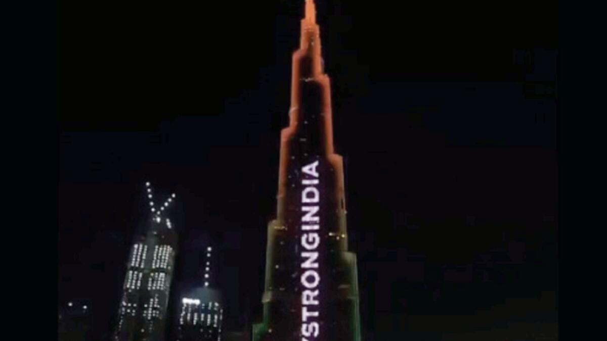 The Burj Khalifa lights up in support of India's fight against Covid-19. — File photo