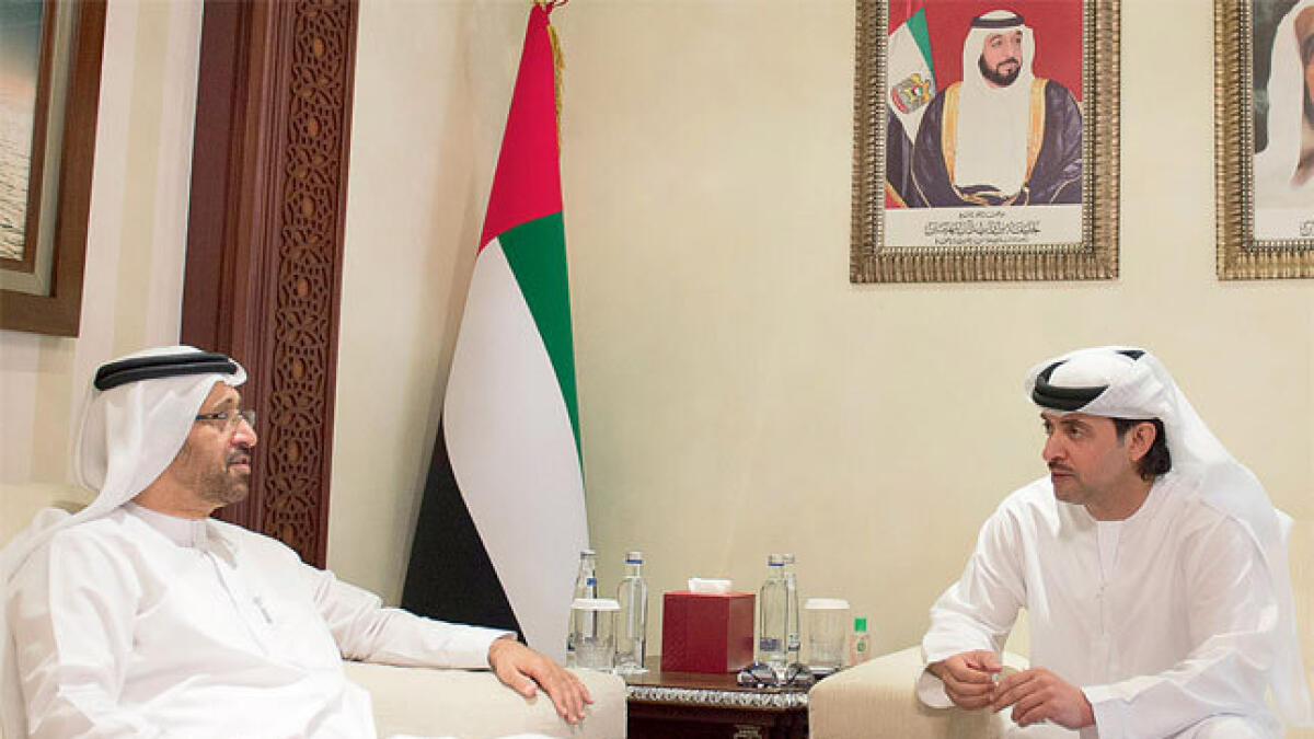 Shaikh Hazza bin Zayed Al Nahyan receives Yousuf Yaqoob Al Serkal