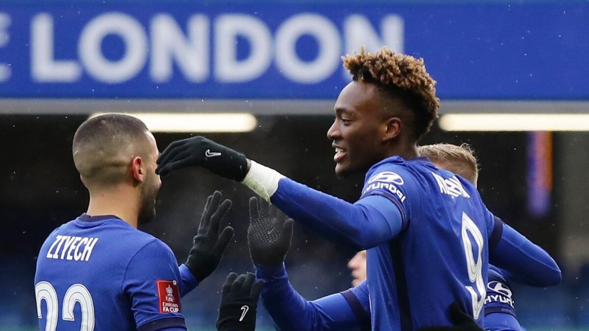 Chelsea's Tammy Abraham celebrates a goal with his teammates. — Reuters